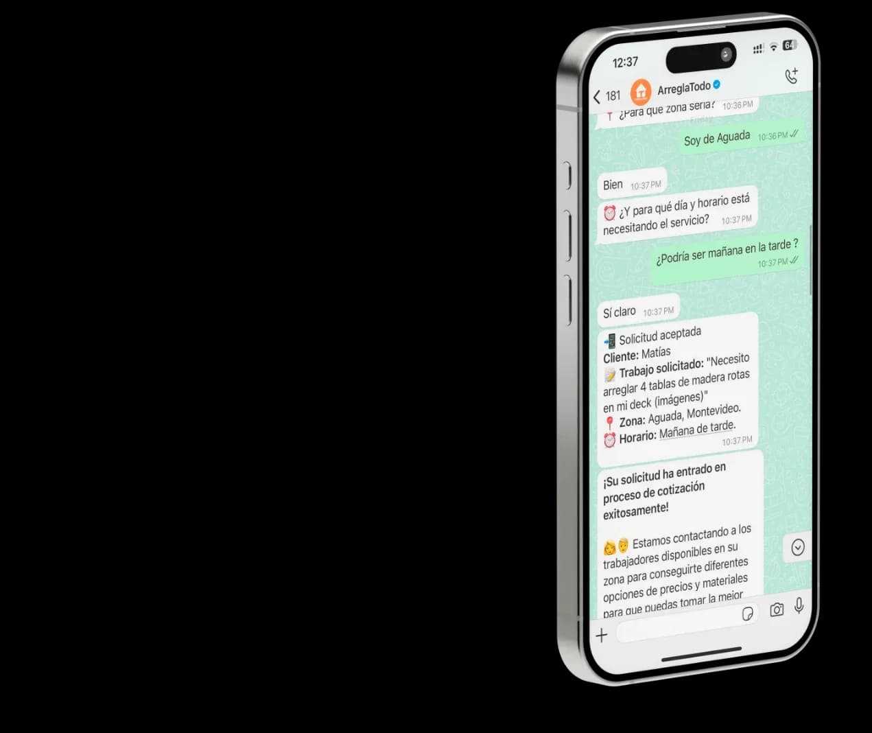 Pedido de servicio por WhatsApp con ArreglaTodo